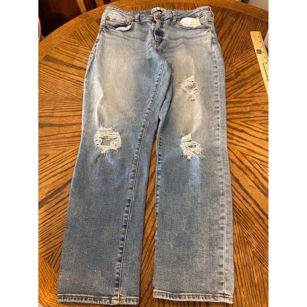 Daze Hug Light Wash Distressed High Rise Straight Leg Jeans Blue Size 31